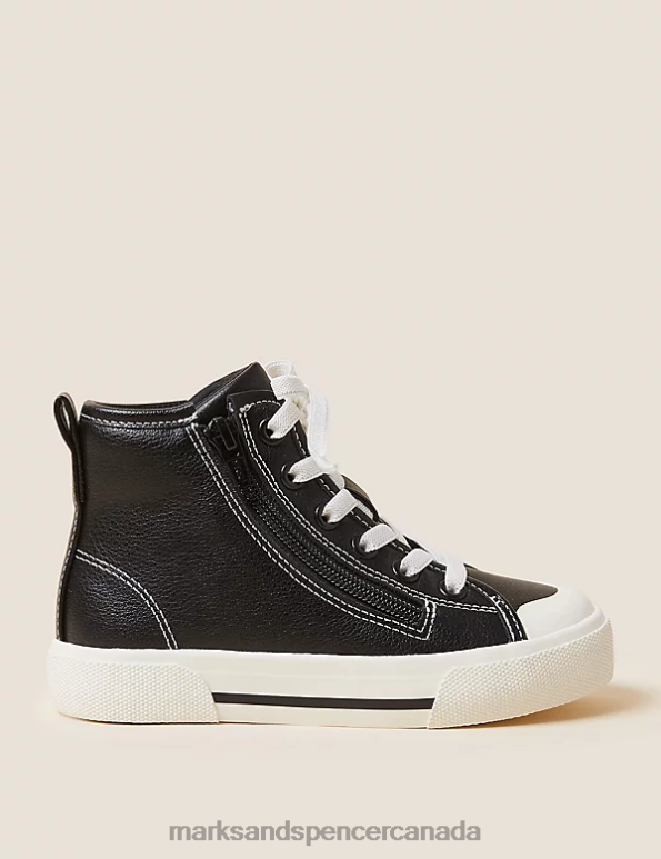 Marks and Spencer Canada - Kids Black Mix Footwear Marks & Spencer Freshfeet Zip High Tops 20VTD8435