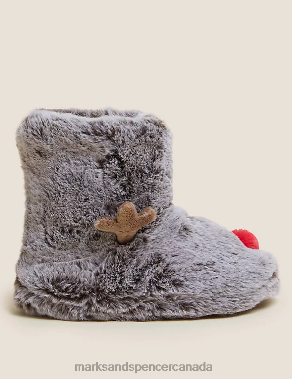 Kids Brown Footwear Marks & Spencer Reindeer Slipper Boots 20VTD8374 - Marks and Spencer Canada locations