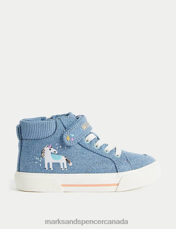 Kids Denim Footwear Marks & Spencer Freshfeet Unicorn High Tops 20VTD8983 - Marks and Spencer outlet