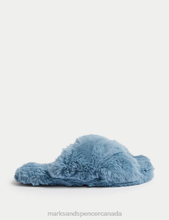 Marks and Spencer near me - Marks & Spencer Kids Faux Fur Slippers Footwear Blue 20VTD9020