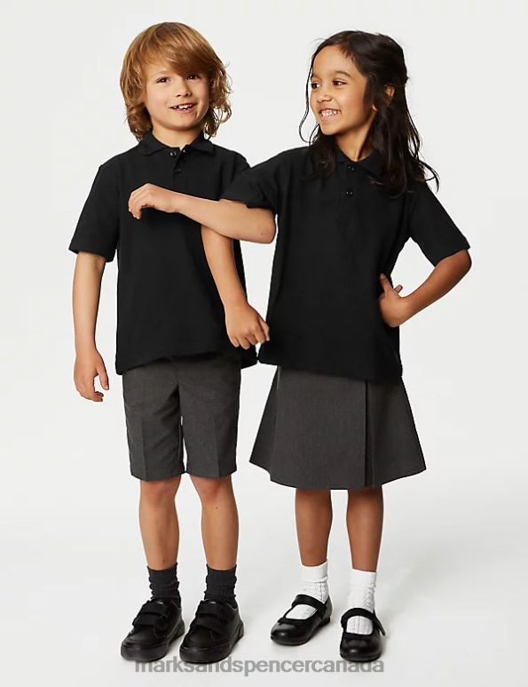 Kids Black School Uniform Marks & Spencer Pure Cotton Polo Shirt 20VTD8475 - Marks and Spencer online