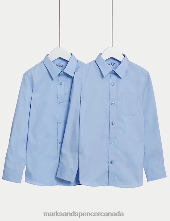 Marks and Spencer Canada - Kids Blue School Uniform Marks & Spencer 2pk Non-Iron School Shirts 20VTD7939