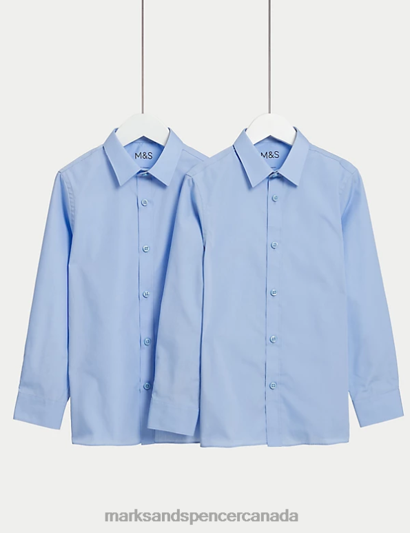 Kids Blue School Uniform Marks & Spencer 2pk Non-Iron School Shirts 20VTD8885 - Marks and Spencer outlet