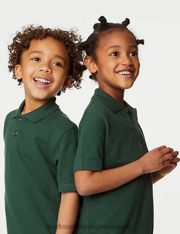 Marks and Spencer Canada - Kids Bottle Green School Uniform Marks & Spencer Pure Cotton Polo Shirt 20VTD8201