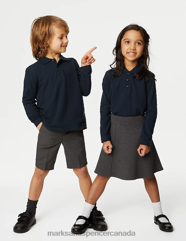 Kids Dark Navy School Uniform Marks & Spencer Long Sleeve Polo Shirt 20VTD7996 - Marks and Spencer Canada locations