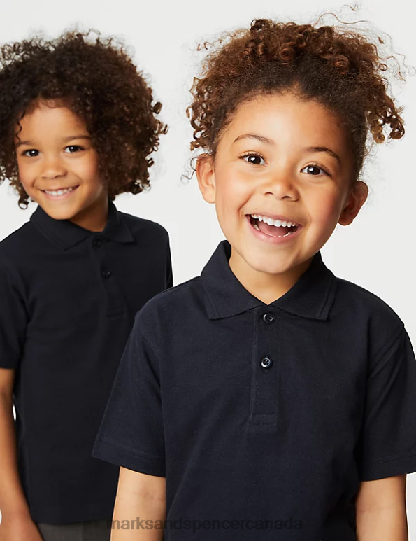 Kids Navy School Uniform Marks & Spencer Pure Cotton School Polo Shirt 20VTD7807 - Marks and Spencer outlet