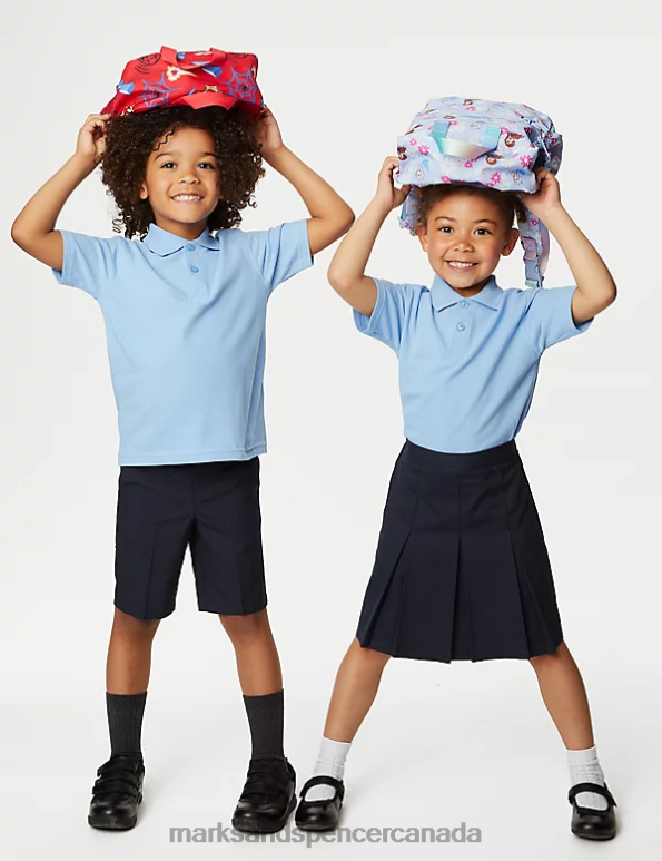 Kids Pale Blue School Uniform Marks & Spencer Pure Cotton Polo Shirt 20VTD8477 - Marks and Spencer outlet