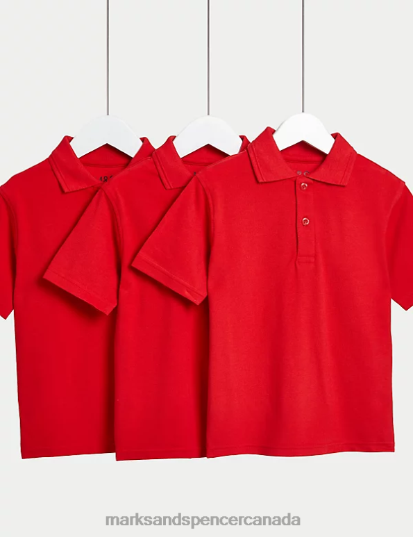 Kids Red School Uniform Marks & Spencer 3pk Pure Cotton School Polo Shirts 20VTD319 - Marks and Spencer Canada locations