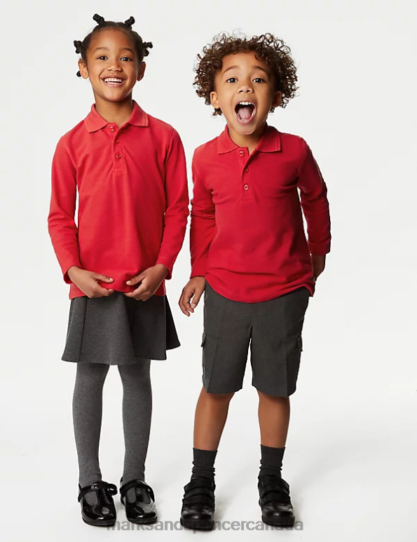 Marks and Spencer sale - Kids Red School Uniform Marks & Spencer Long Sleeve Polo Shirt 20VTD8294