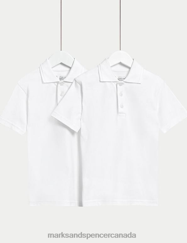 Marks and Spencer sale - Kids White School Uniform Marks & Spencer 2 Pack Skin Kind School Polo Shirts 20VTD8555