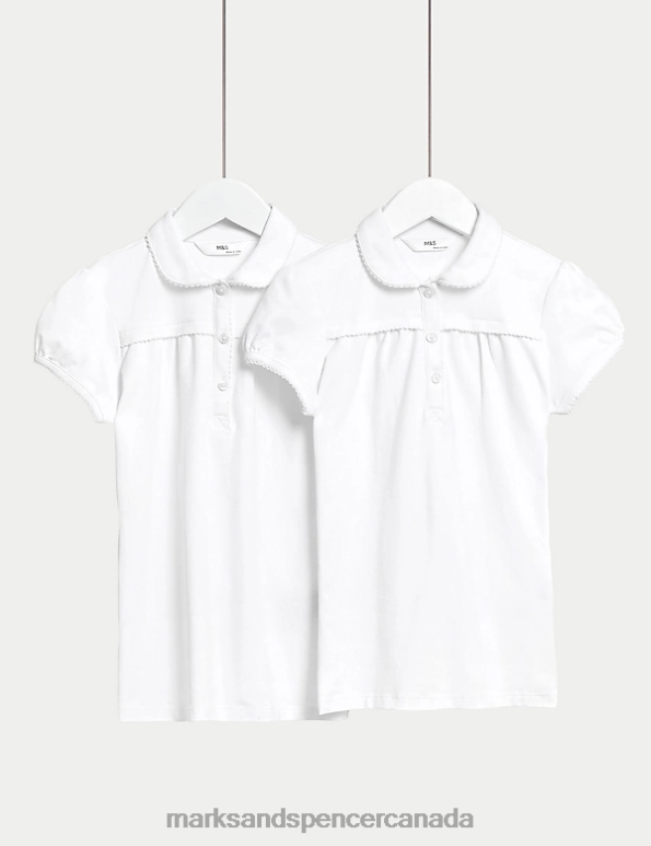 Marks and Spencer sale - Kids White School Uniform Marks & Spencer 2pk Cotton Regular Fit School Polo Shirts 20VTD8923