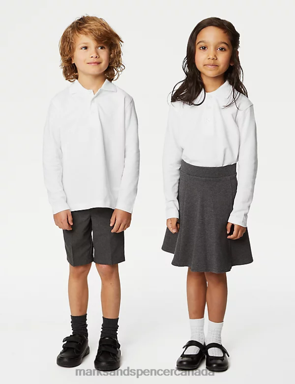 Kids White School Uniform Marks & Spencer 2pk Easy Dressing School Polo Shirts 20VTD7893 - Marks and Spencer online