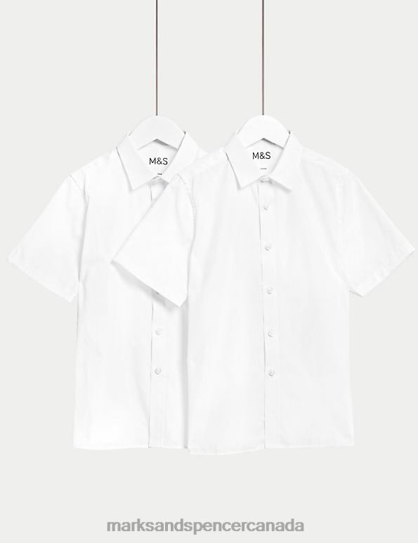 Kids White School Uniform Marks & Spencer 2pk Skinny Fit Stretch School Shirts 20VTD8032 - Marks and Spencer outlet