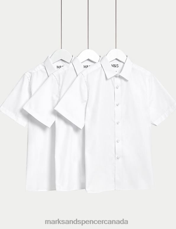 Kids White School Uniform Marks & Spencer 3pk Easy Dressing Easy Iron School Shirts 20VTD7929 - Marks and Spencer outlet