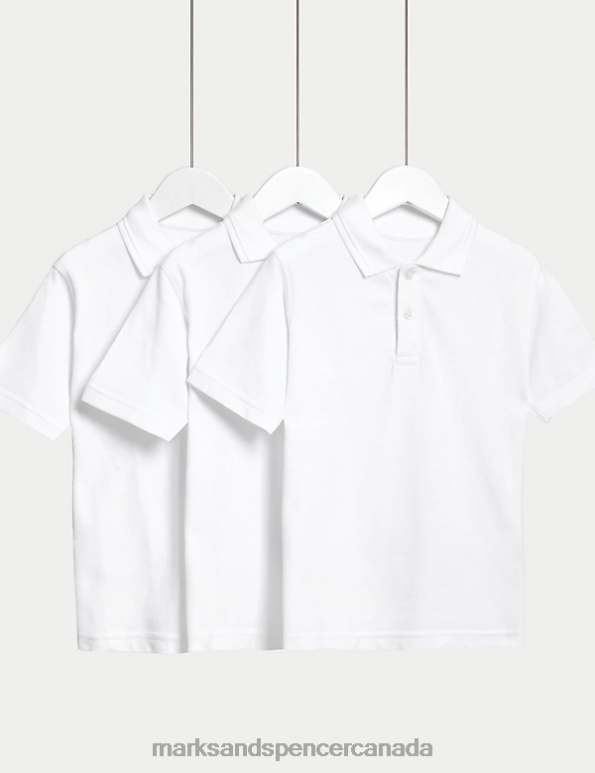 Marks and Spencer Canada - Kids White School Uniform Marks & Spencer 3pk Pure Cotton School Polo Shirts 20VTD20