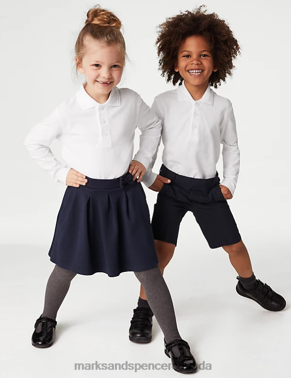 Kids White School Uniform Marks & Spencer Long Sleeve Polo Shirt 20VTD8291 - Marks and Spencer outlet