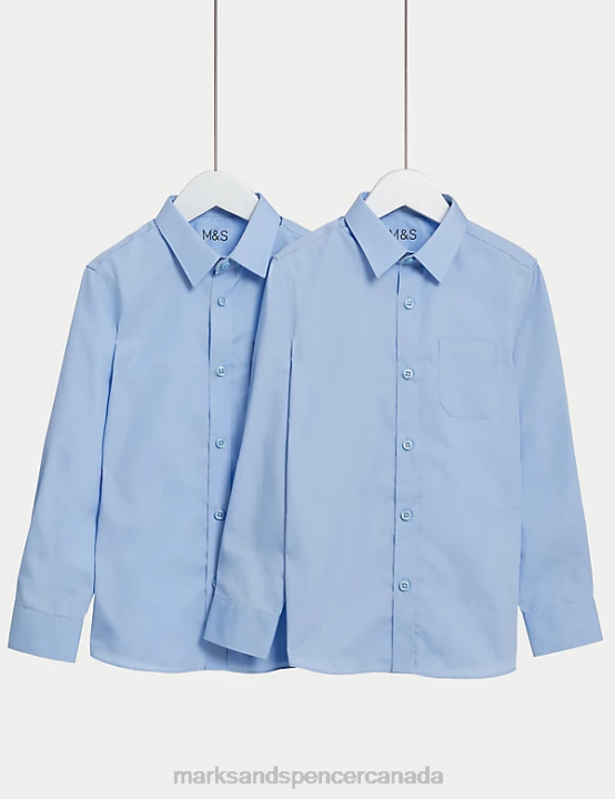 Marks and Spencer Canada - Marks & Spencer Kids 2pk Slim Fit Non-Iron School Shirts School Uniform Blue 20VTD9119