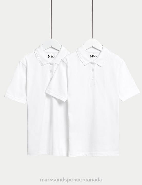 Marks & Spencer Kids 2pk Stain Resist School Polo Shirts School Uniform White 20VTD9113 - Marks and Spencer outlet