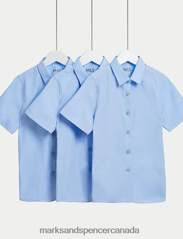 School Uniform 20VTD9172 Blue Kids Marks & Spencer 3pk Easy Iron School Shirts - Marks and Spencer outlet