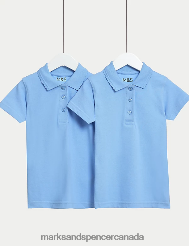 Marks and Spencer Canada - School Uniform 20VTD9181 Blue Kids Marks & Spencer 2pk Slim Fit School Polo Shirts