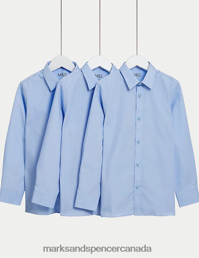 School Uniform 20VTD9371 Blue Kids Marks & Spencer 3pk Easy Iron School Shirts - Marks and Spencer Canada locations