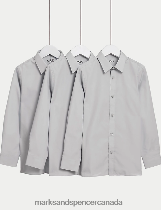 School Uniform 20VTD9372 Grey Kids Marks & Spencer 3pk Easy Iron School Shirts - Marks and Spencer outlet