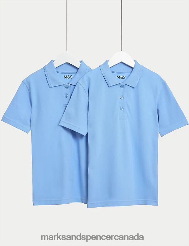 Marks and Spencer Canada - School Uniform 20VTD9400 Blue Kids Marks & Spencer 2pk Stain Resist School Polo Shirts