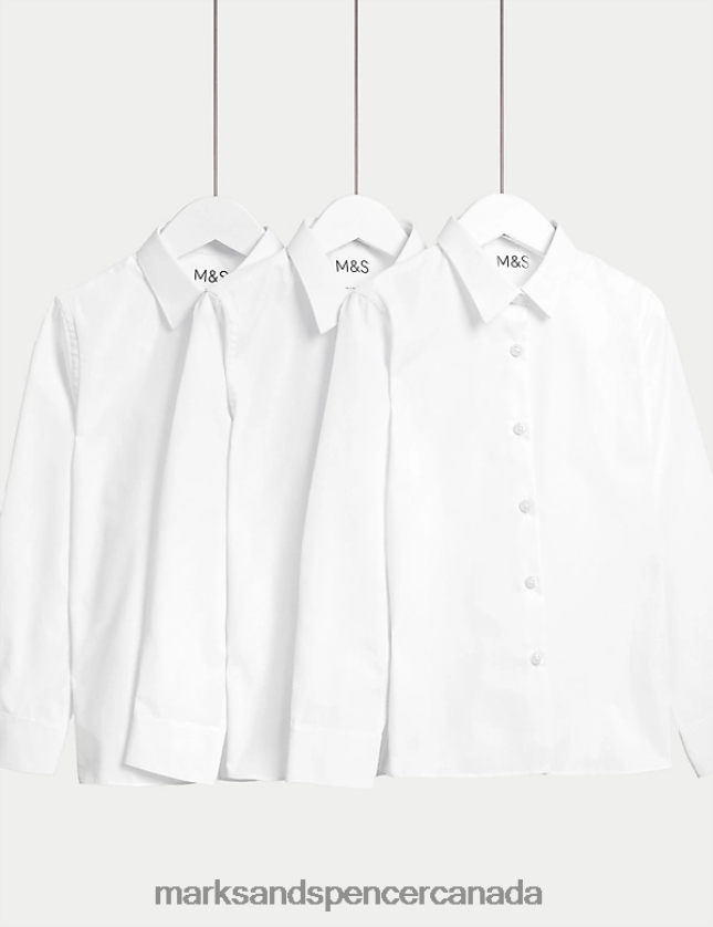 School Uniform 20VTD9504 White Kids Marks & Spencer 3pk Slim Fit Easy Iron School Shirts - Marks and Spencer Canada locations