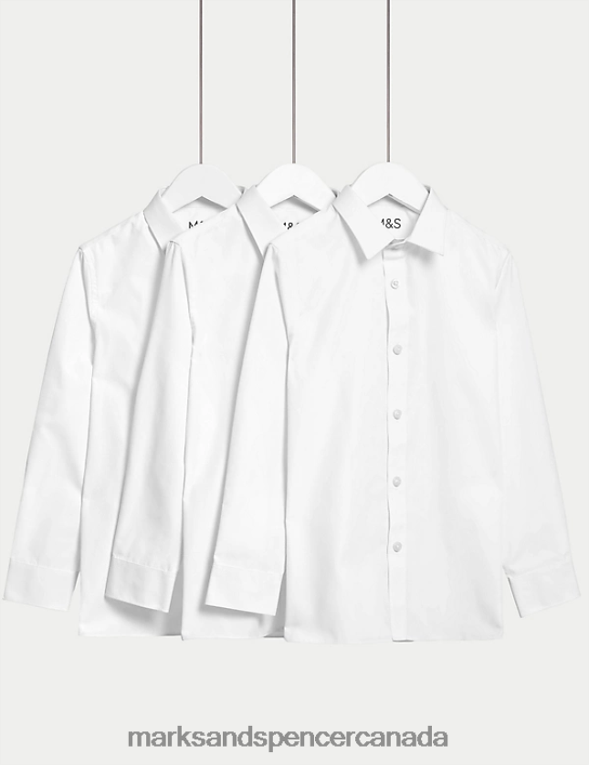 School Uniform 20VTD9539 White Kids Marks & Spencer 3pk Plus Fit Easy Iron School Shirts - Marks and Spencer outlet