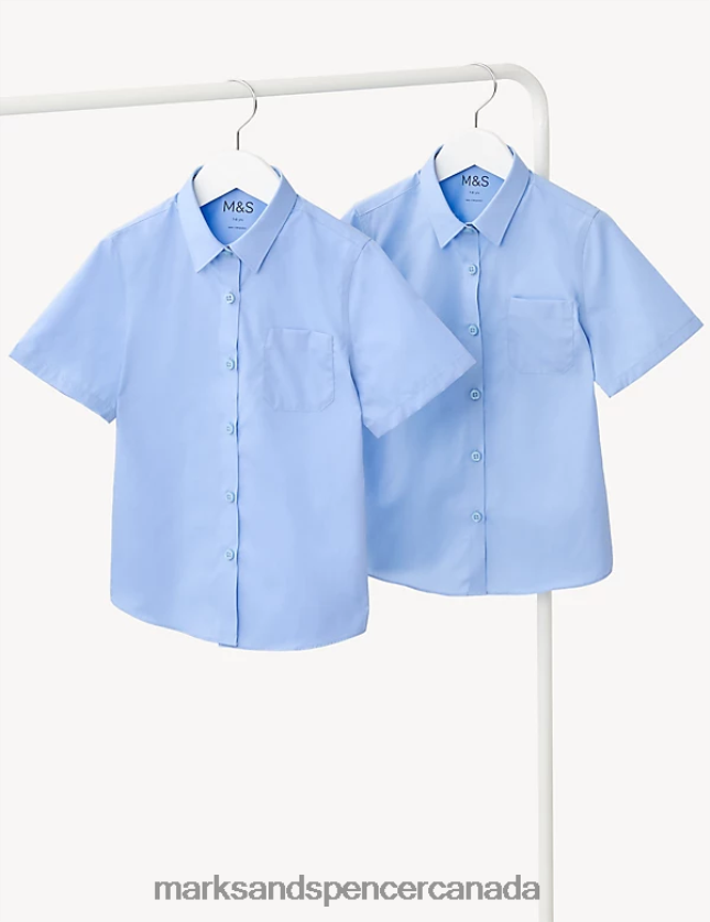 School Uniform 20VTD9667 Blue Kids Marks & Spencer 2pk Slim Fit Non-Iron School Shirts - Marks and Spencer online