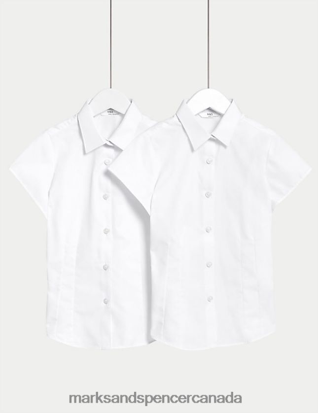 School Uniform 20VTD9873 White Kids Marks & Spencer 2pk Cap Sleeve Easy Iron School Shirts - Marks and Spencer outlet