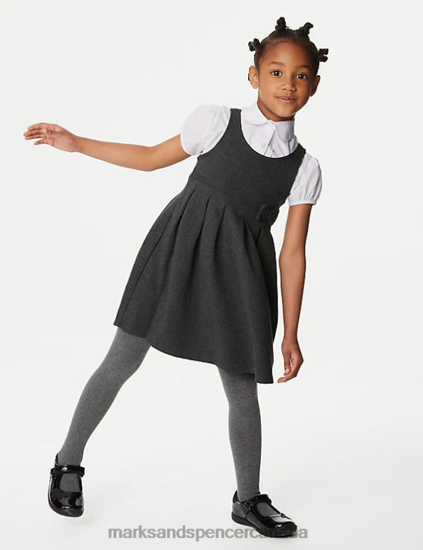 Kids Grey School Uniform Marks & Spencer Jersey Bow School Pinafore 20VTD8962 - Marks and Spencer online