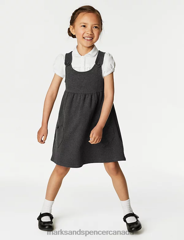 Marks and Spencer sale - Kids Grey School Uniform Marks & Spencer Jersey Heart Pocket School Pinafore 20VTD8940