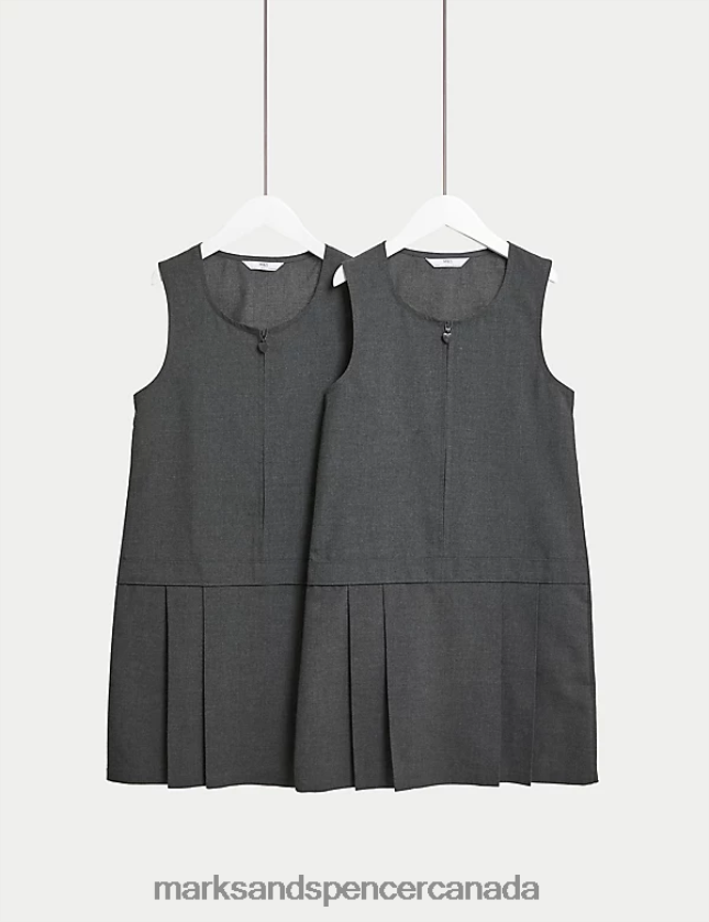 School Uniform 20VTD9198 Grey Kids Marks & Spencer 2pk Crease Resistant School Pinafores - Marks and Spencer outlet