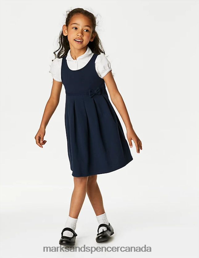 School Uniform 20VTD9223 Navy Mix Kids Marks & Spencer Jersey Bow School Pinafore - Marks and Spencer Canada locations