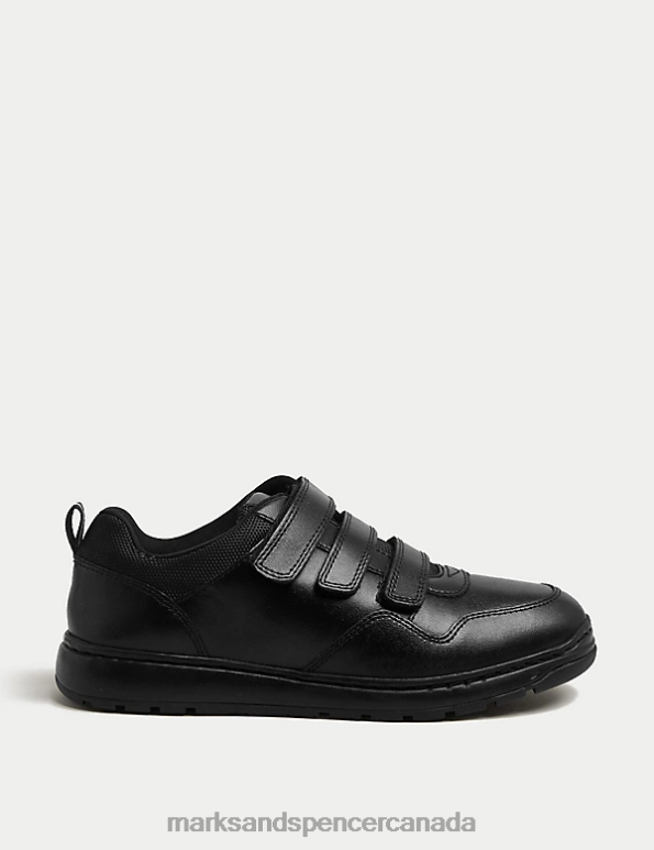 Marks and Spencer Canada - Kids Black School Uniform Marks & Spencer Leather Freshfeet Riptape Trainers 20VTD8707