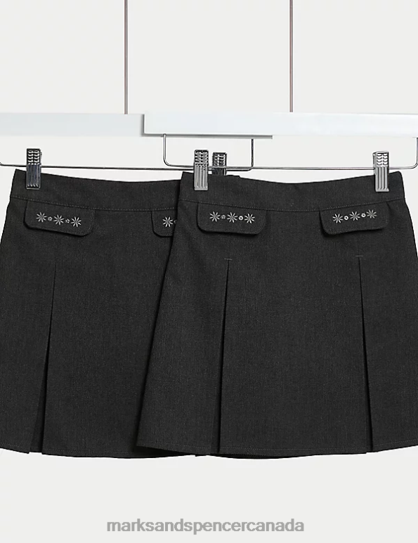 Kids Grey School Uniform Marks & Spencer 2pk Embroidered School Skirts 20VTD8967 - Marks and Spencer outlet