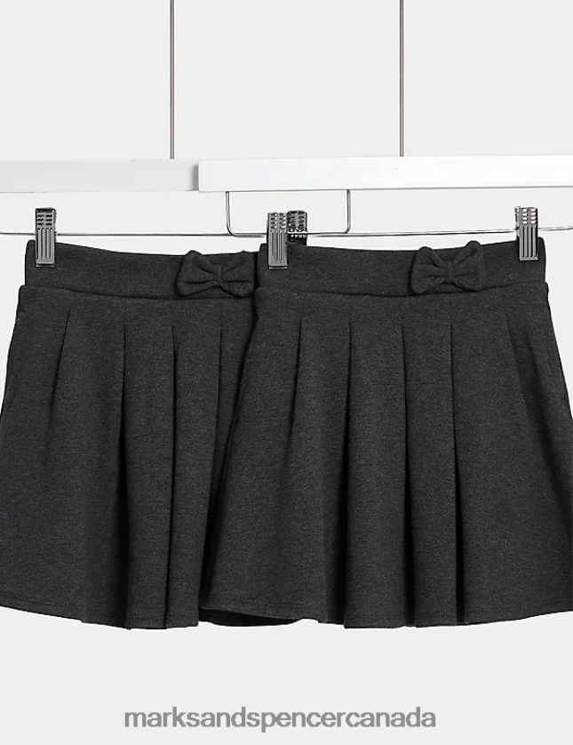 School Uniform 20VTD9314 Grey Kids Marks & Spencer 2pk Jersey Bow School Skirts - Marks and Spencer outlet