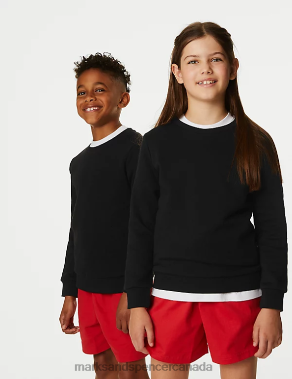 Kids Black School Uniform Marks & Spencer Cotton Crew Neck Sweatshirt 20VTD8650 - Marks and Spencer Canada locations