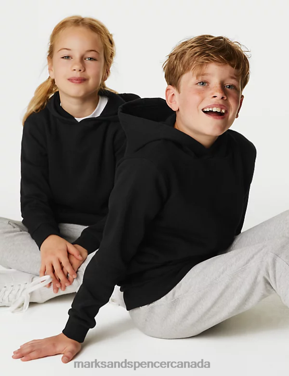 Marks and Spencer sale - Kids Black School Uniform Marks & Spencer Cotton Hooded Sweatshirt 20VTD8680