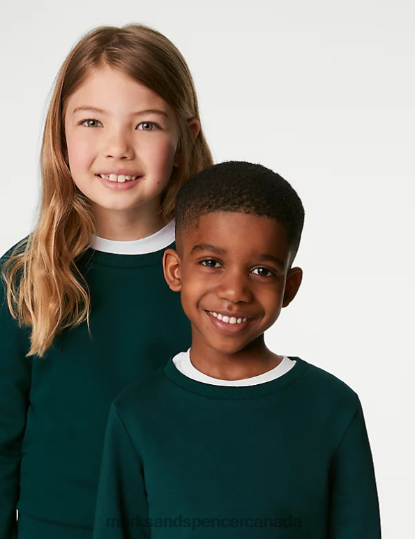 Marks and Spencer Canada - Kids Bottle Green School Uniform Marks & Spencer Cotton Crew Neck Sweatshirt 20VTD8652