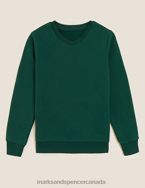 Kids Bottle Green School Uniform Marks & Spencer Cotton V-Neck Sweatshirt 20VTD8917 - Marks and Spencer online