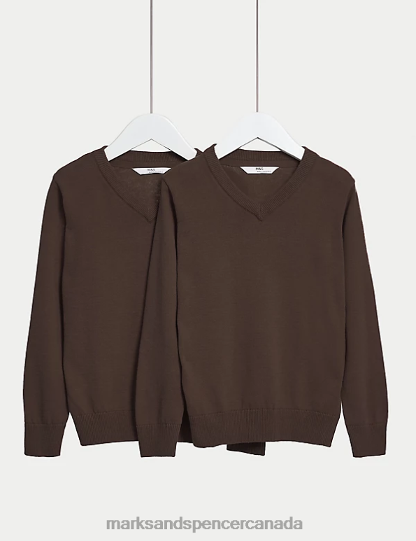 Kids Brown School Uniform Marks & Spencer 2pk Pure Cotton School Jumper 20VTD8057 - Marks and Spencer Canada locations