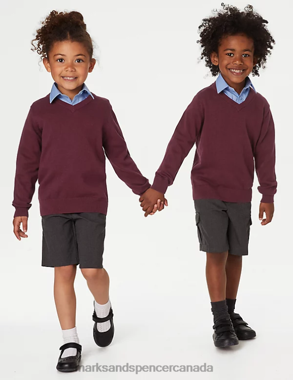 Marks and Spencer Canada - Kids Burgundy School Uniform Marks & Spencer 2pk Pure Cotton School Jumper 20VTD8059