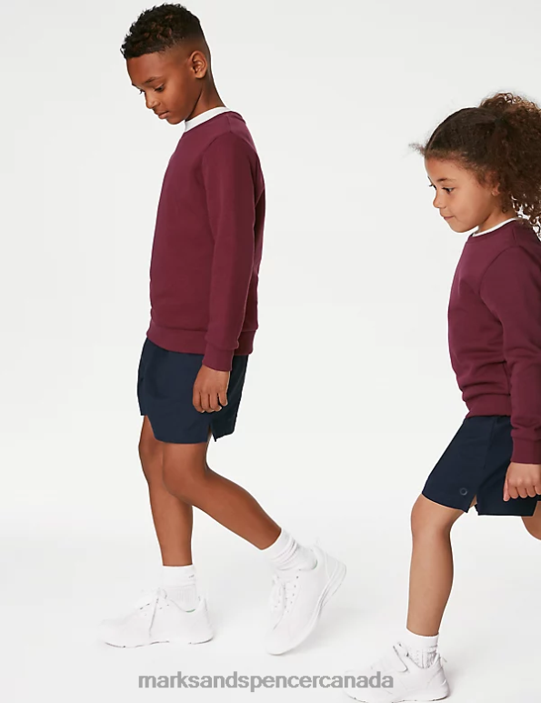 Kids Burgundy School Uniform Marks & Spencer Cotton Crew Neck Sweatshirt 20VTD8651 - Marks and Spencer outlet