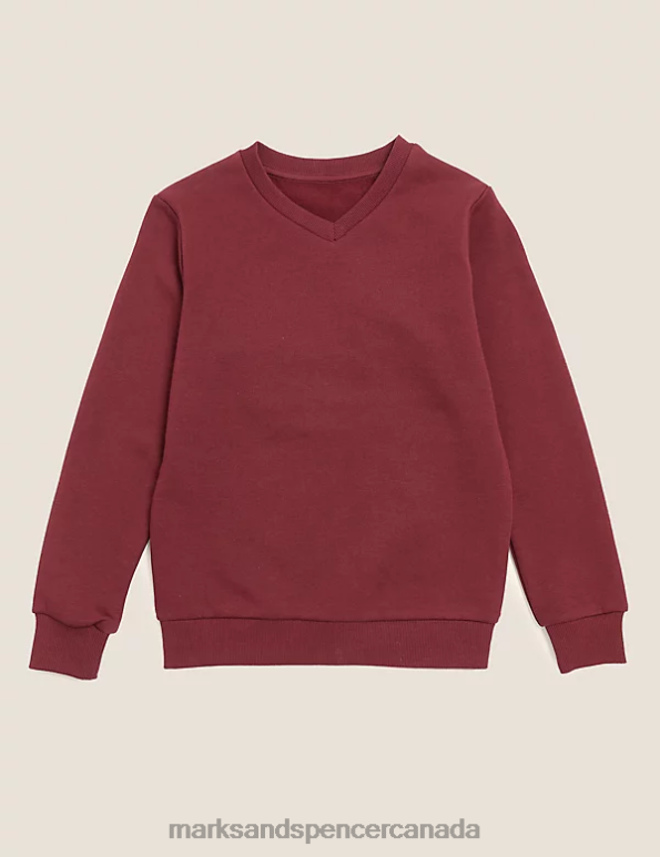 Marks and Spencer near me - Kids Burgundy School Uniform Marks & Spencer Cotton V-Neck Sweatshirt 20VTD8915