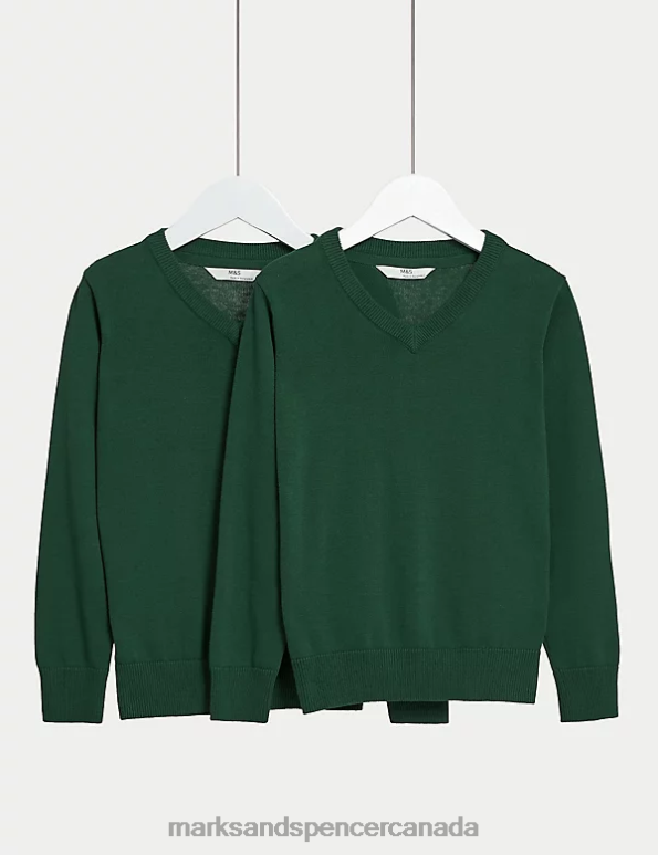 Kids Green School Uniform Marks & Spencer 2pk Pure Cotton School Jumper 20VTD8058 - Marks and Spencer outlet