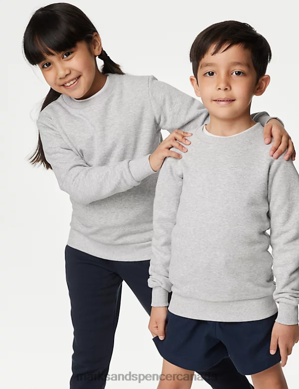 Kids Grey Marl School Uniform Marks & Spencer Cotton Crew Neck Sweatshirt 20VTD8649 - Marks and Spencer online