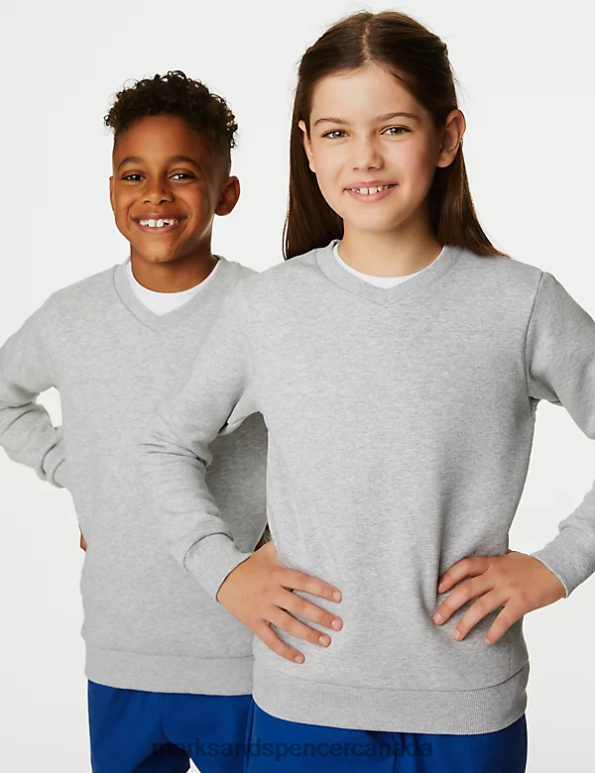 Marks and Spencer sale - Kids Grey Marl School Uniform Marks & Spencer Cotton V-Neck Sweatshirt 20VTD8916