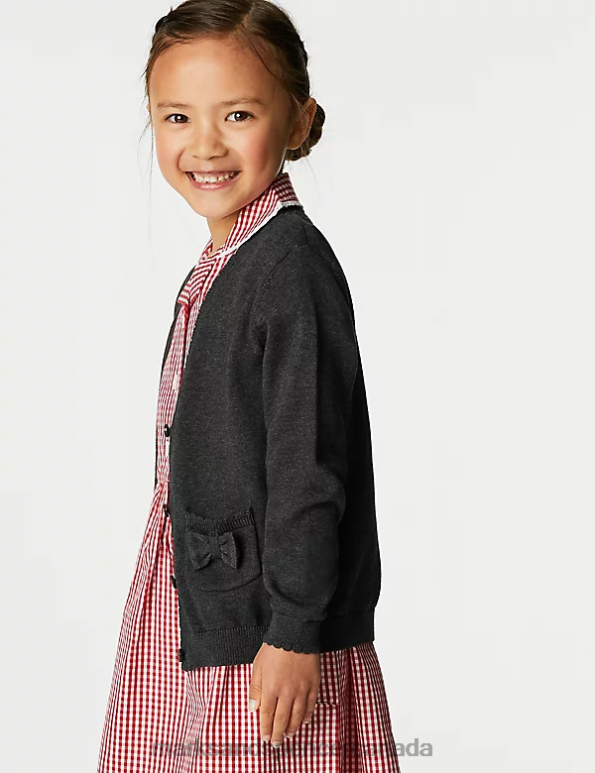 Marks and Spencer Canada - Kids Grey School Uniform Marks & Spencer Pure Cotton Bow Pocket School Cardigan 20VTD9001